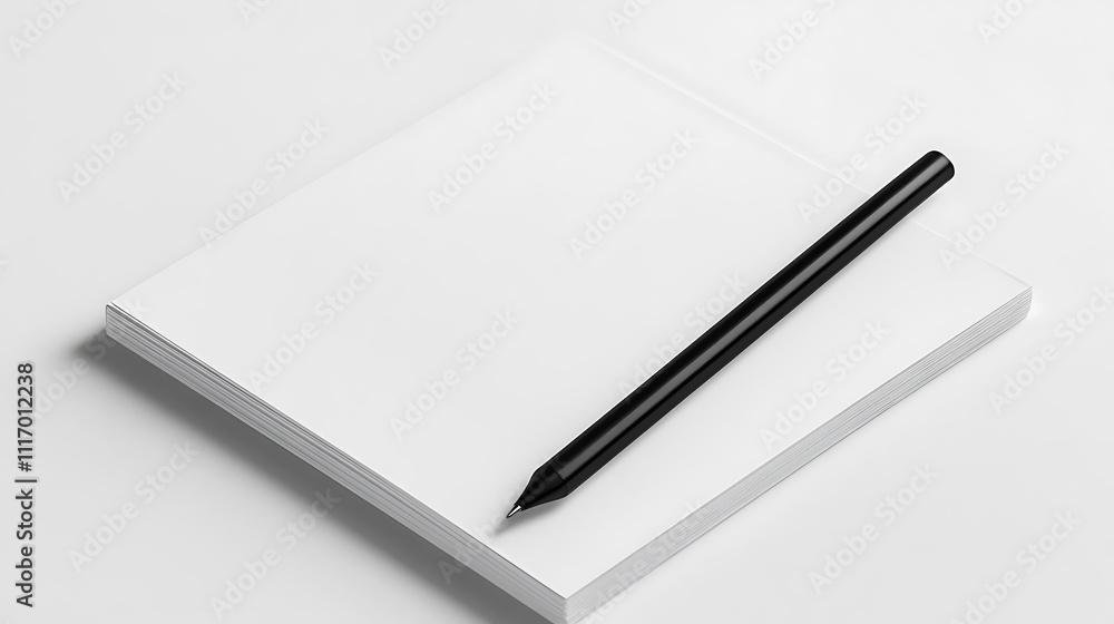 A blank notepad with a black pen placed on top, ready for notes or sketches. A blank notepad with a black pen placed on top, ready for notes or sketches.