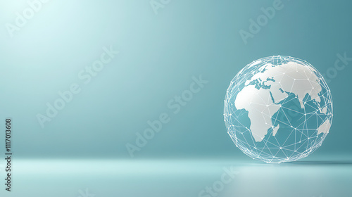 A wireframe globe with interconnected lines floats against a soft, gradient background, symbolizing global connectivity and modern digital networks.