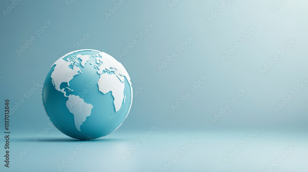 A minimalist globe with a light blue ocean and white continents is set against a soft blue background, creating a serene and modern aesthetic. A minimalist globe with a light blue ocean and white continents is set against a soft blue background, creating a serene and modern aesthetic.