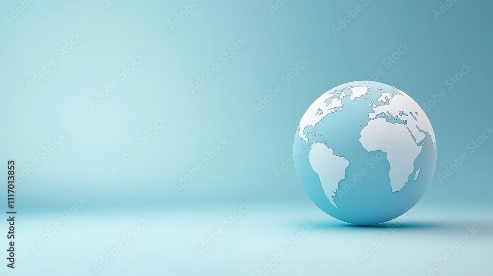 A minimalist image features a light blue globe against a matching background, highlighting continents in white. Earth appears serene and uncluttered. A minimalist image features a light blue globe against a matching background, highlighting continents in white. Earth appears serene and uncluttered.