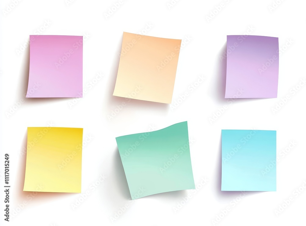 Six colorful blank sticky notes on white background. Six colorful blank sticky notes on white background.