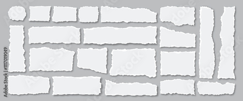Collection of a big set of torn paper sheets design, collection of ripped paper strip element set. Clipart ripped paper set on grey background