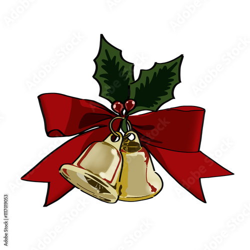 christmas bells with red ribbon mistletoe
