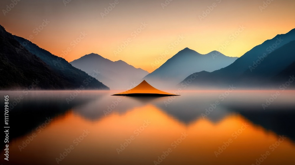 Obraz premium Serene Mountain Landscape at Dawn Dusk Transition