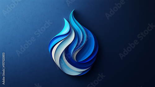 Abstract Blue Flame Design: Layered Paper Art, 3D Render of Swirling Blue and White Hues on Dark Background