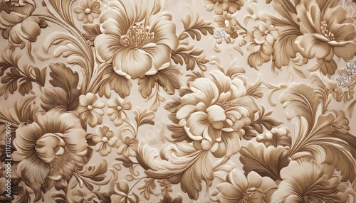 Wallpaper Mural 빈티지 패턴 벽지 올드한 감성이 느껴지는 세피아 톤의 꽃무늬 패턴 벽지 Torontodigital.ca