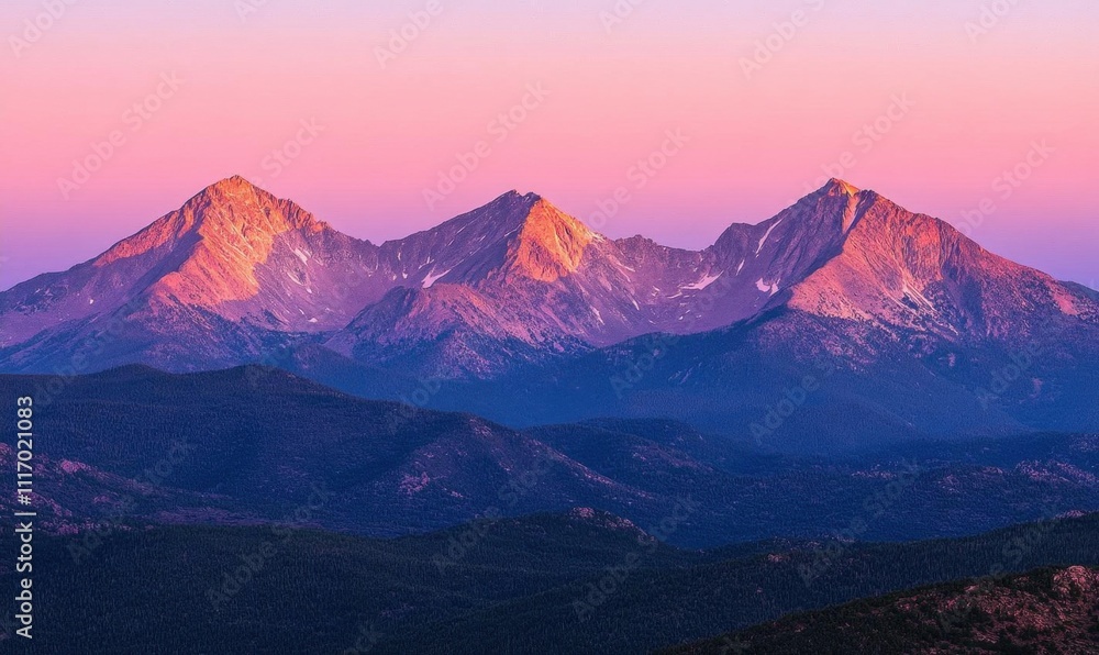 Majestic mountain range at sunset with vibrant colors and shadows. Majestic mountain range at sunset with vibrant colors and shadows.