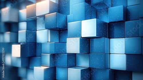 Abstract Blue and White Cubes Dynamic Lighting Futuristic Digital Art Composition photo