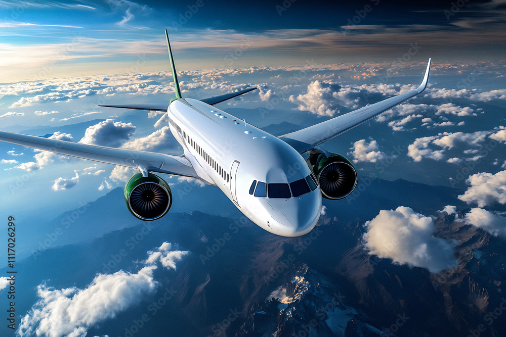 Fototapeta premium Photo Sustainable Aviation Fuel Concept: Green Energy for Eco-Friendly Flights Using Biofuel 