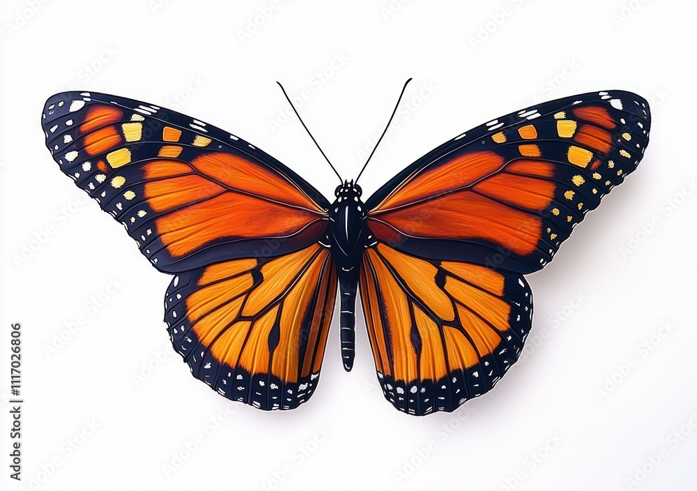 Monarch Butterfly Close-up Detail Colorful Wing Patterns Natural Light White Background Monarch Butterfly Close-up Detail Colorful Wing Patterns Natural Light White Background