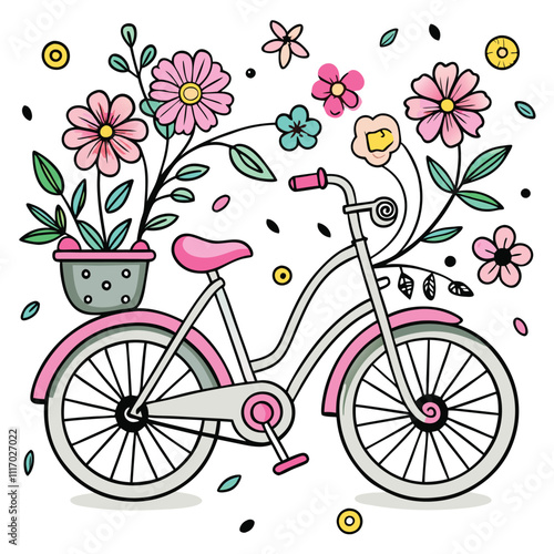 Kids' Delight: Spring Bike Adorned with Vibrant Flowers Coloring Page