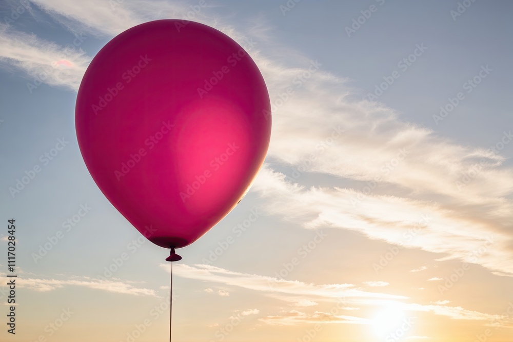Magenta Balloon Flying High Under Bright Sunny Skies for Festive Celebrations