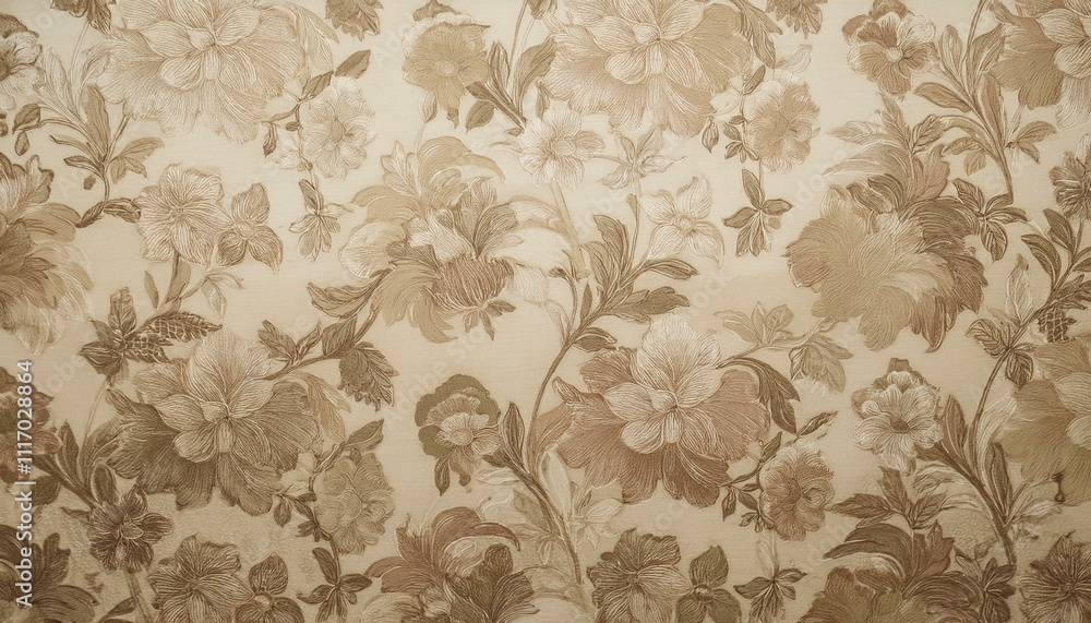 Obraz premium 빈티지 패턴 벽지 올드한 감성이 느껴지는 세피아 톤의 꽃무늬 패턴 벽지
