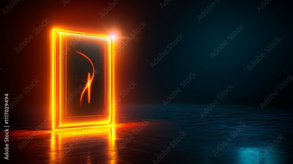 Epiphany Insight Inspiration A glowing neon frame casts vibrant reflections on a dark floor. Epiphany Insight Inspiration A glowing neon frame casts vibrant reflections on a dark floor.