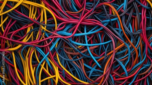 A vibrant tangle of colorful wires in various shades and thicknesses.
