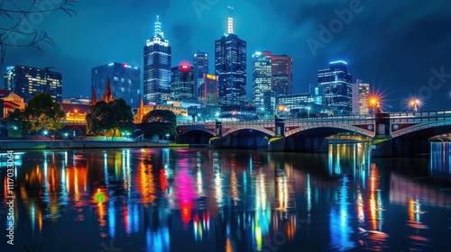 Wallpaper Mural Nighttime cityscape with vibrant reflections on the water. Torontodigital.ca