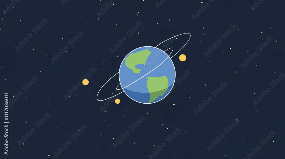 Fototapeta premium Earth axis diagram illustration showing the tilt of the Earth's rotational axis relative to its orbital plane, explaining the cause of seasonal changes and the distribution of sunlight.