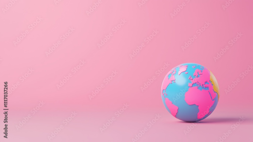 Colorful globe on pink background global awareness digital illustration playful mood close-up view modern design concept Colorful globe on pink background global awareness digital illustration playful mood close-up view modern design concept