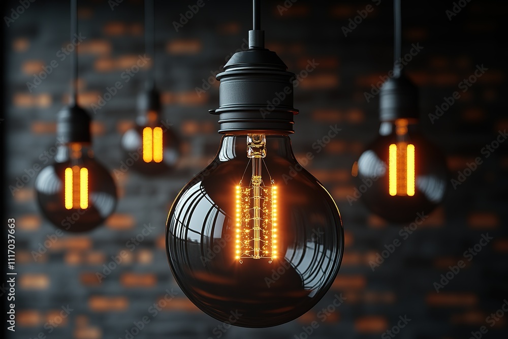 A black light bulb with a yellow light is hanging from a chain A black light bulb with a yellow light is hanging from a chain