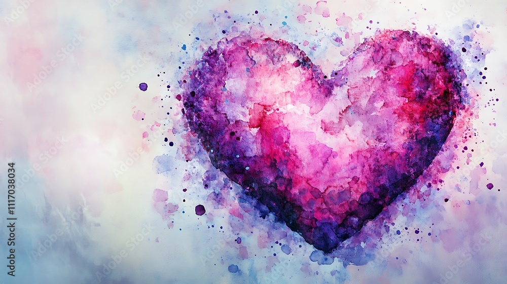 Romantic watercolor heart canvas, splashes of pinks and purples, dreamy and soft Romantic watercolor heart canvas, splashes of pinks and purples, dreamy and soft
