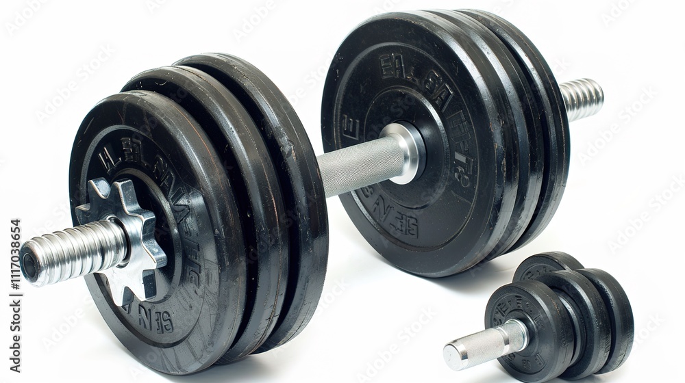 Fototapeta premium Barbell Isolated on White Background, Standing Alone as a Symbol of Strength and Fitness, Ready for Use.