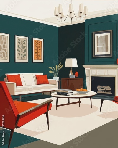 Wallpaper Mural A modern living room featuring stylish furniture and decorative art. Torontodigital.ca