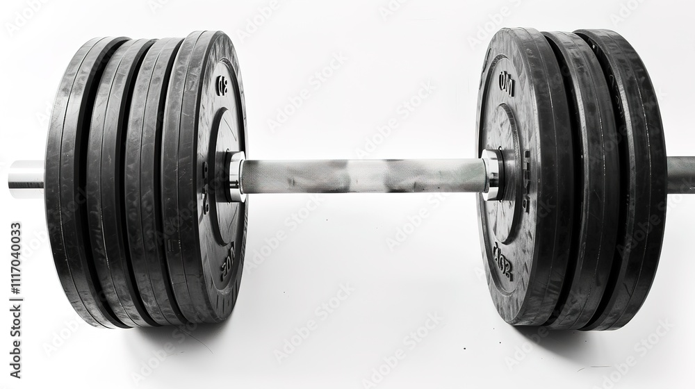 Barbell Isolated on White Background, Standing Alone as a Symbol of Strength and Fitness, Ready for Use. Barbell Isolated on White Background, Standing Alone as a Symbol of Strength and Fitness, Ready for Use.