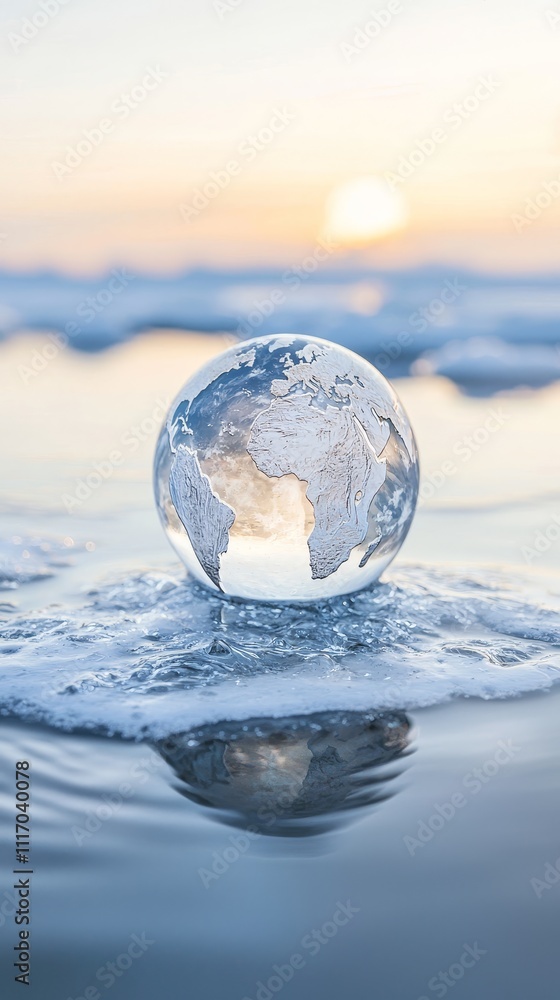 Oceanic reflection crystal earth globe at sunset coastal serenity nature photography tranquil seascape abstract concepts Oceanic reflection crystal earth globe at sunset coastal serenity nature photography tranquil seascape abstract concepts