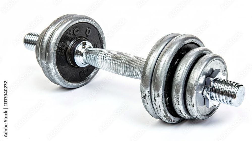 Naklejka premium Barbell Isolated on White Background, Standing Alone as a Symbol of Strength and Fitness, Ready for Use.