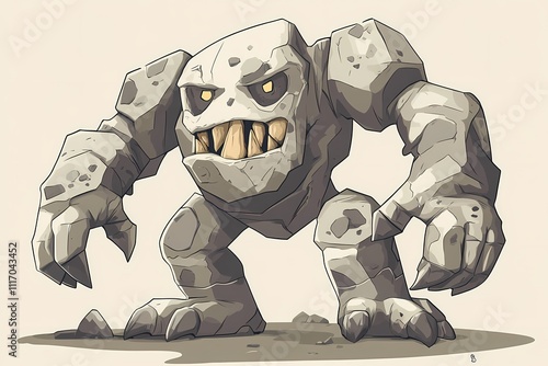 Stone Golem: A menacing illustration of a powerful rock creature, detailed design, digital art, fantasy character photo