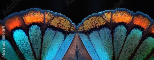 close-up of beautiful blue butterfly wings vibrant patterns detailed tropical insect photo