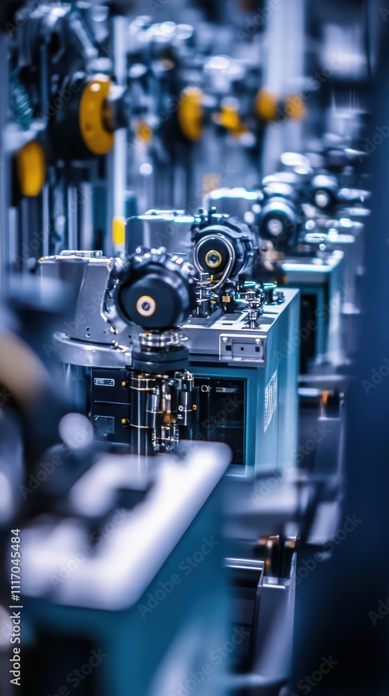 Close-up of precision machinery in an industrial setting. Close-up of precision machinery in an industrial setting.