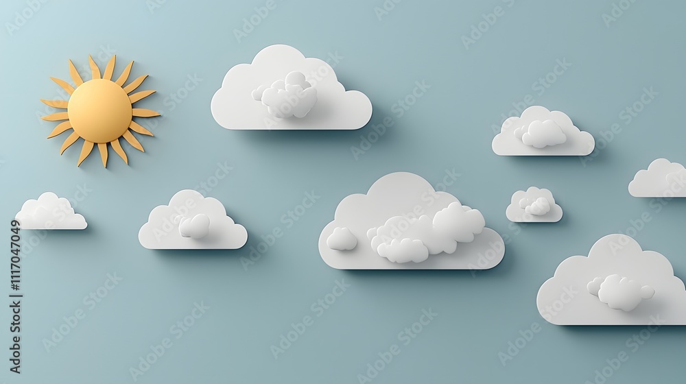 Whimsical 3D Animation of Stylized Sun and Clouds for Weather News Graphics and Visual Storytelling in Digital Media Whimsical 3D Animation of Stylized Sun and Clouds for Weather News Graphics and Visual Storytelling in Digital Media