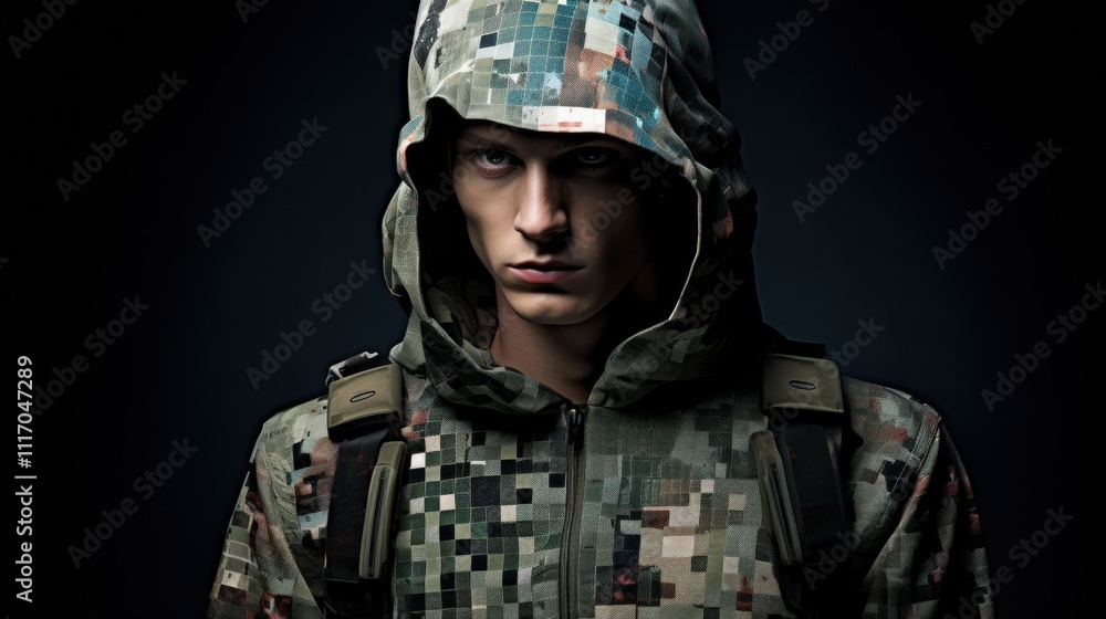 Naklejka premium Army design camouflage showcasing pixelated textures for a modern military-inspired look