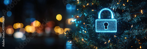 Digital Lock as a Christmas Tree Holiday Ornament with Blank Space for Text