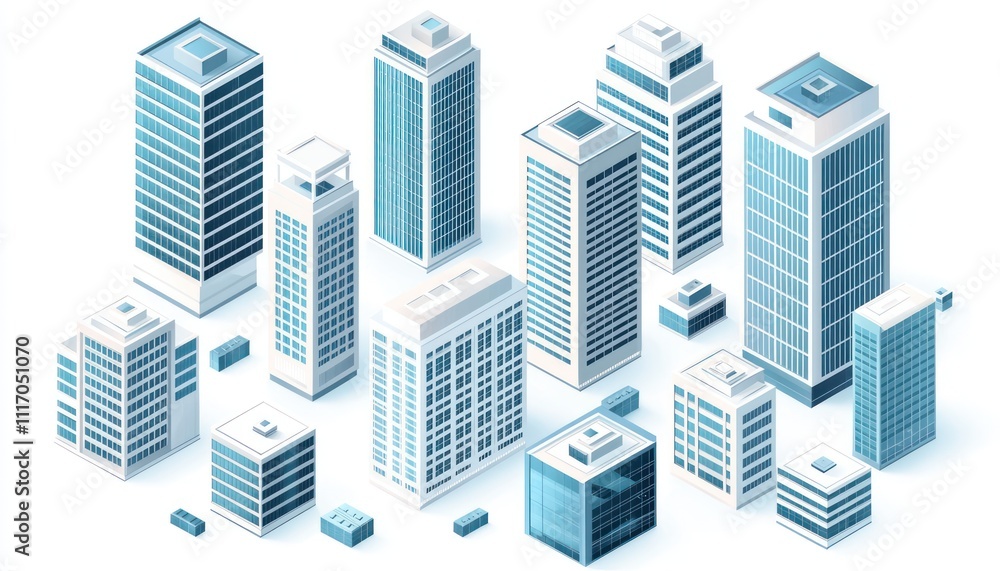 High-quality 3D vector illustration of sleek office buildings with modern lines. High-quality 3D vector illustration of sleek office buildings with modern lines.