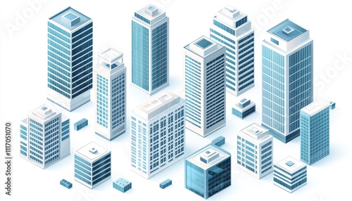 High-quality 3D vector illustration of sleek office buildings with modern lines.