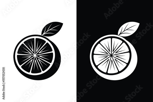 Whole Grapefruit and Mandarin Element. Sleek Black white icon silhouette Symbol Collection