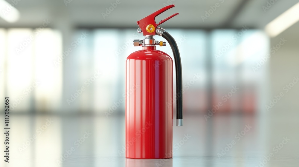 Red Fire Extinguisher in Office Setting Red Fire Extinguisher in Office Setting