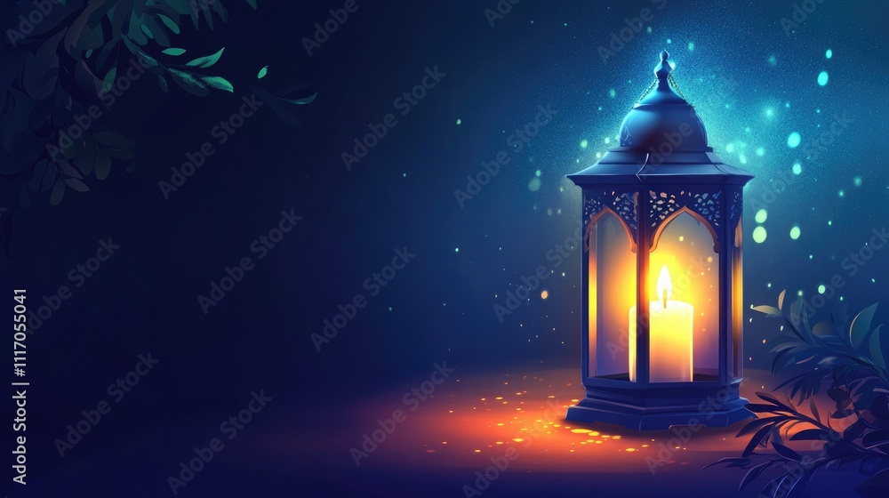 Illuminated Lantern Amidst Nighttime Foliage Illuminated Lantern Amidst Nighttime Foliage