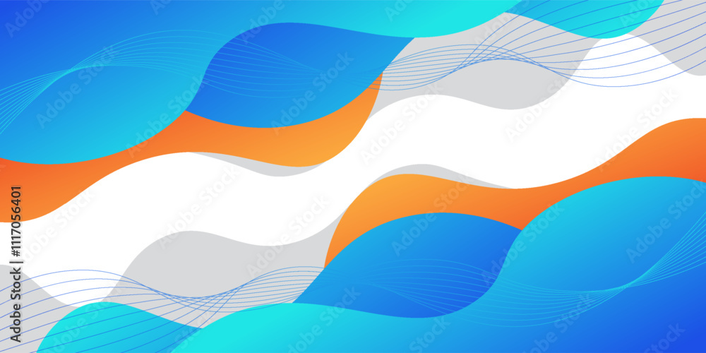 Fototapeta premium Modern abstract 3D fluid background with blue and orange wave and line design. Eps10