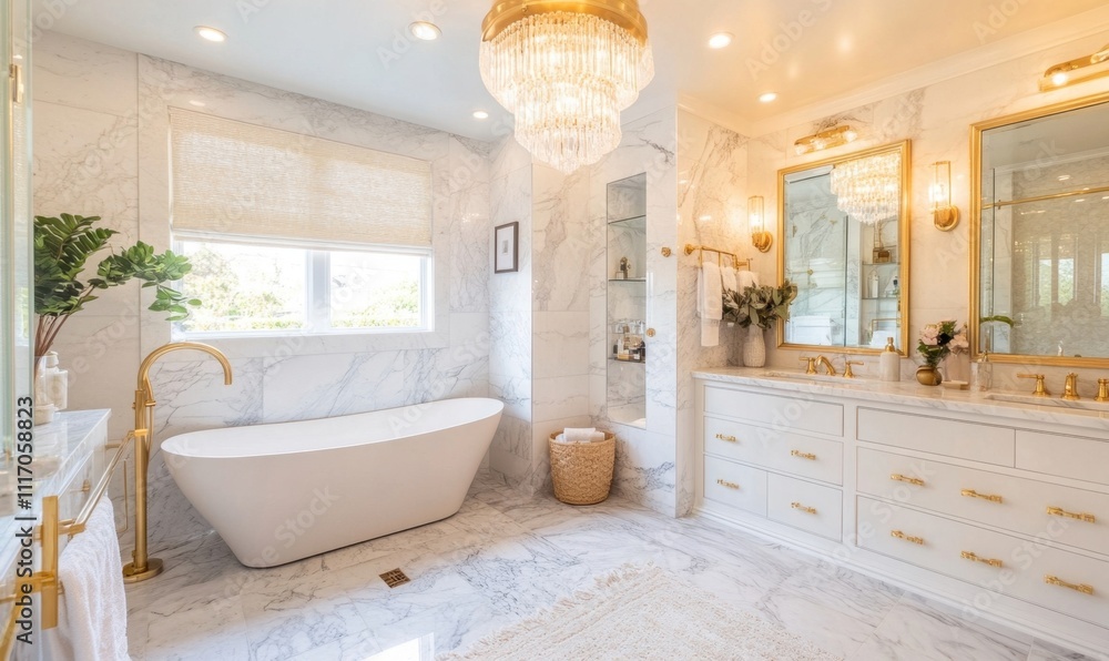 Elegant bathroom featuring a freestanding tub and luxurious decor. Elegant bathroom featuring a freestanding tub and luxurious decor.