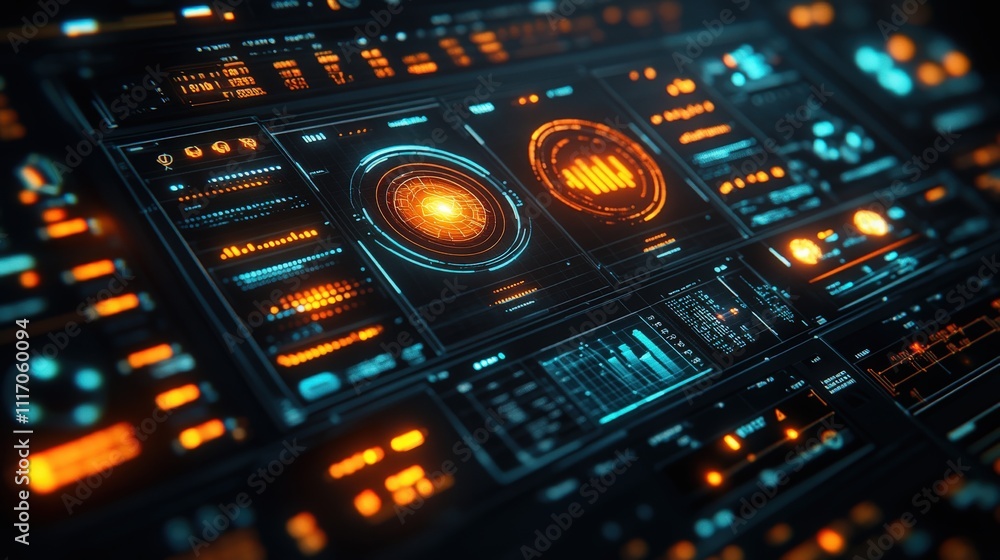 Futuristic Digital Interface with Bright Orange and Blue Elements Featuring Data Visualization for Technology and Science Applications Futuristic Digital Interface with Bright Orange and Blue Elements Featuring Data Visualization for Technology and Science Applications