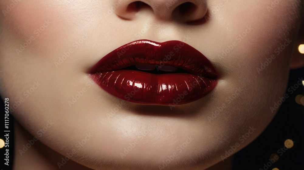 Obraz premium Glossy Red Lips - Close-Up Glamour Shot