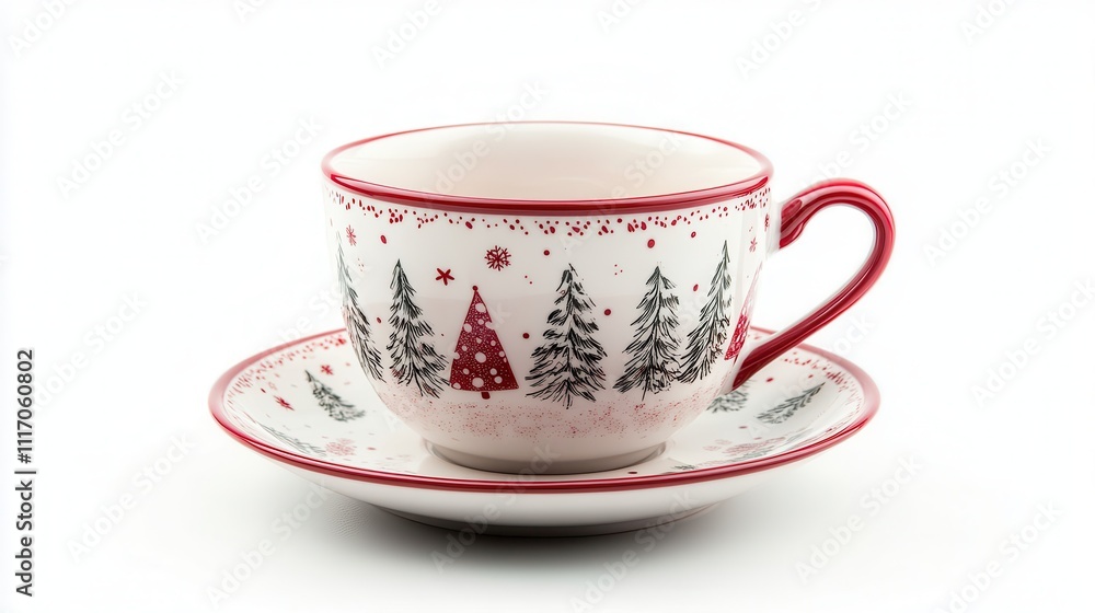 A Festive Christmas Teacup and Saucer Set with Winter Wonderland Design Featuring Red and White Color Scheme, Ideal for Holiday Season A Festive Christmas Teacup and Saucer Set with Winter Wonderland Design Featuring Red and White Color Scheme, Ideal for Holiday Season