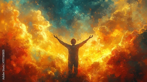 Wallpaper Mural Jesus Christ in Worship with Arms Raised in Watercolor Watercolor Background and Copy Space Torontodigital.ca