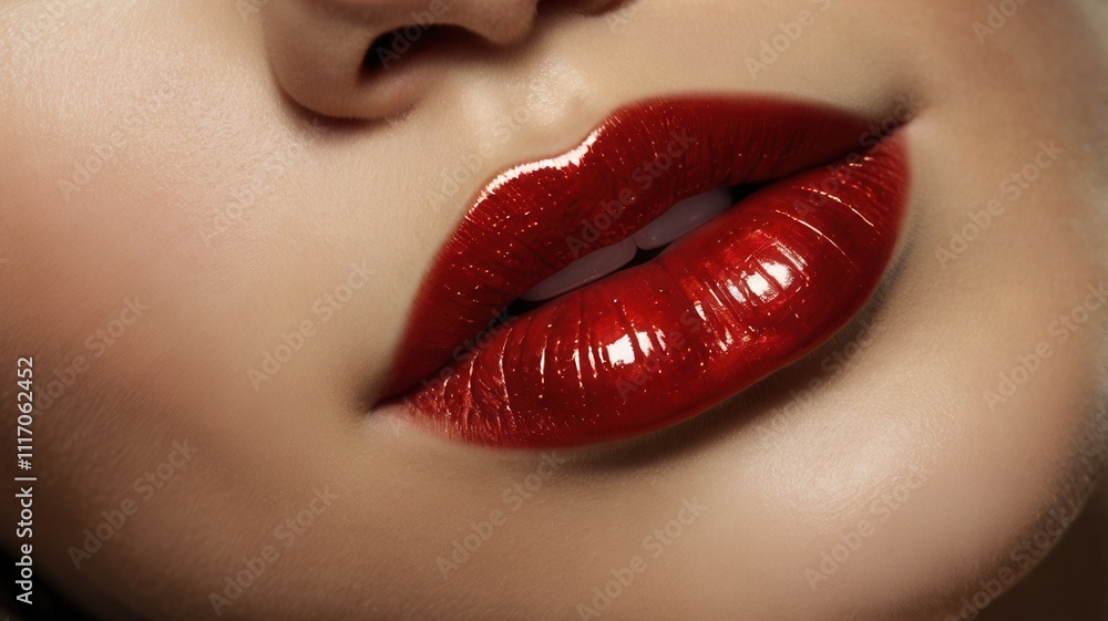 Glossy Red Lips - Close-Up Glamour Shot Glossy Red Lips - Close-Up Glamour Shot