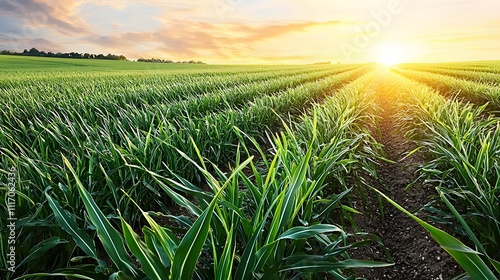 serene landscape of lush green fields with a golden sunrise in the background, symbolizing a new era of peace and prosperity in a land of hope. New Covenant Land  photo