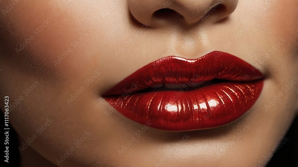 Fototapeta premium Glossy Red Lips - Close-Up Glamour Shot
