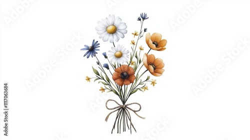 Wildflower Bouquet Illustration, Daisies, Poppies | Botanical illus...
